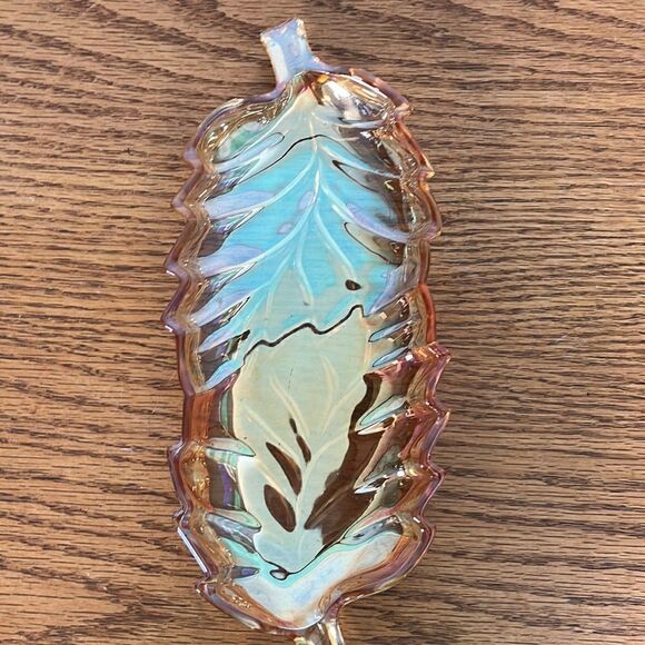 Vintage Orange Carnival Glass Leaf Tray, Dish opalescent - Picture 4 of 5